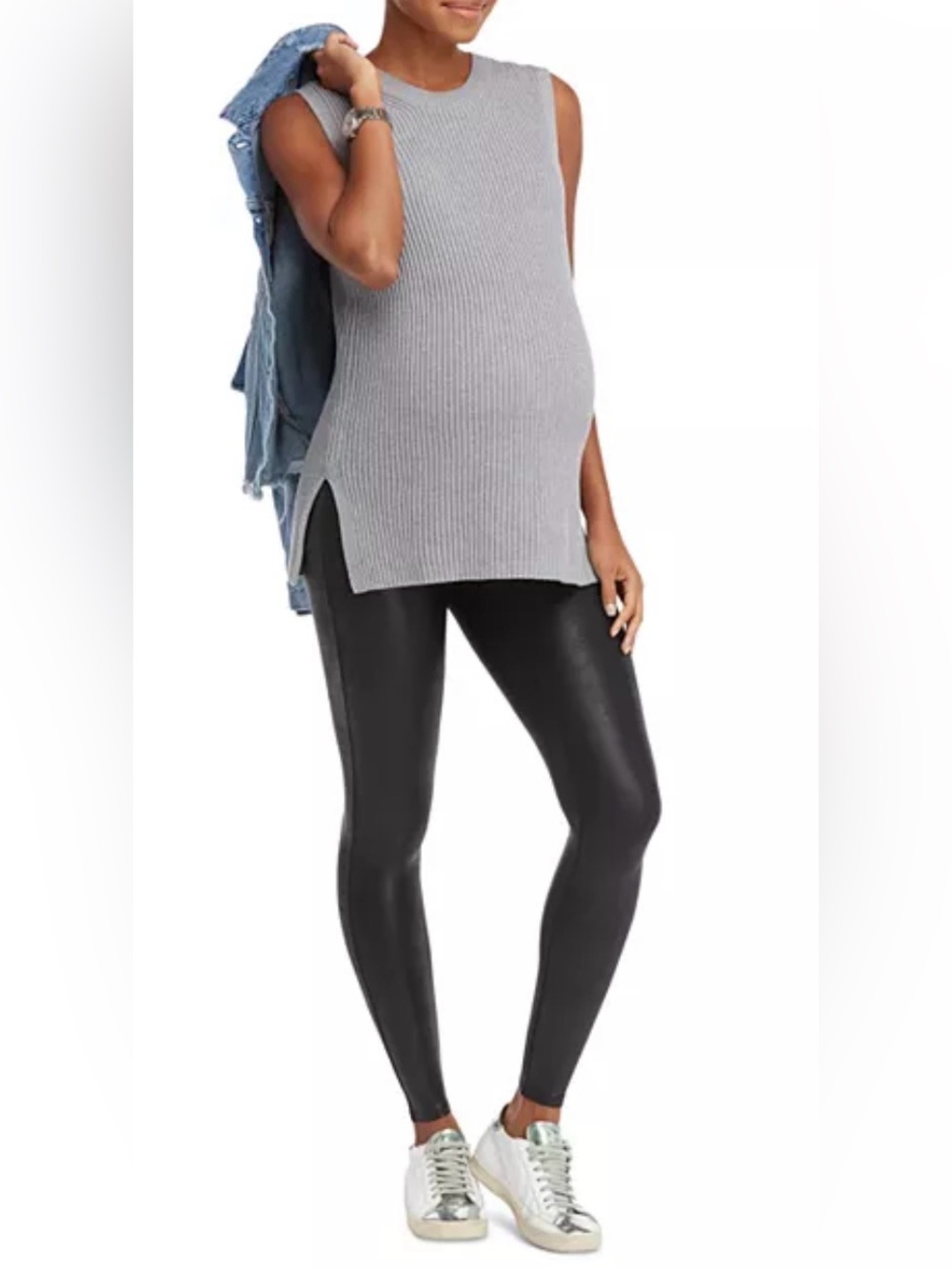 SPANX MATERNITY size M Black Faux Leather-Look Leggings